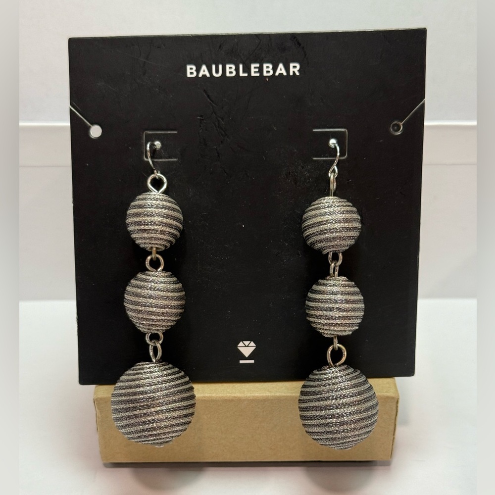 BaubleBar Silver Triple Ball Drop Earrings Statement Dangle NWT